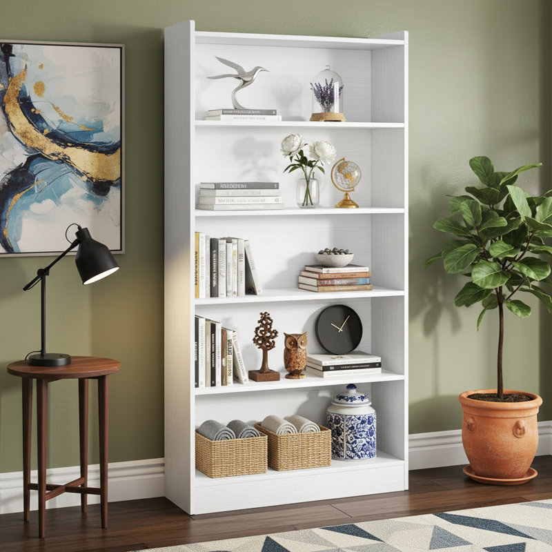 Wood Bookcase, 72" Tall Bookshelf with 6-Tier Open Storage Shelves, White