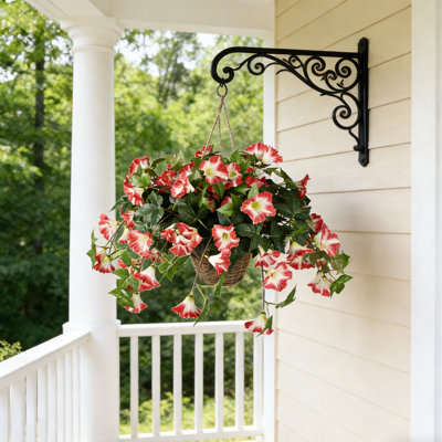 Artificial Hanging Flower Baskets with Morning Glory, Faux Silk UV Resistant Outdoor Plants for Front Porch, Garden, Patio, Balcony Decor - Realistic & No Fade