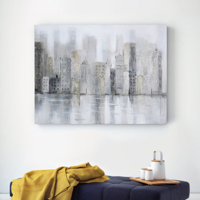 Foggy City Textured Metallic by Martin Edwards - Wrapped Canvas Painting Print