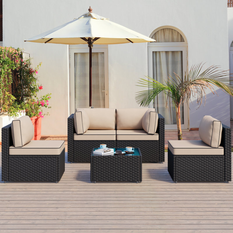 Diamondville 4-Person Outdoor Seating Group with Cushions, Khaki