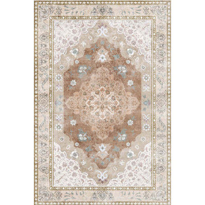 Tapis intérieur / extérieur lavable à la machine antidérapant brun clair à poils courts pour salon, chambre à coucher, hôtel