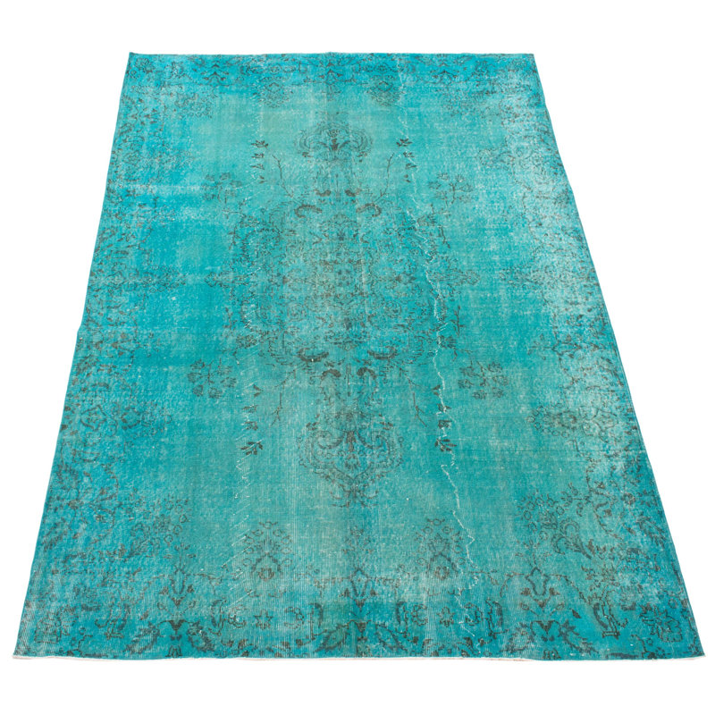 Tapis unique en laine noué à la main 6 pi 11 po x 10 pi 2 po nouvel âge Rosabel - turquoise / gris / noir