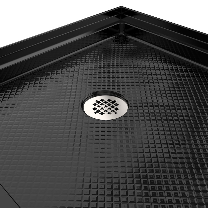 DreamLine SlimLine 32 inch D x 60 inch W x 2 3/4 inch H Single Threshold Black Alcove Shower Base with 2 inch Polished Nickel Left Round Drain
