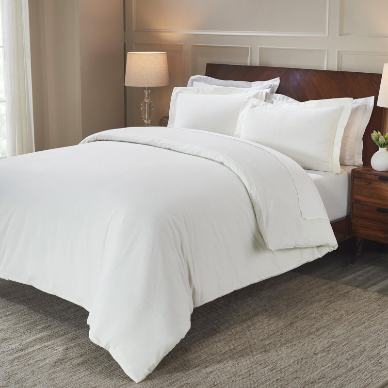 Superior Flannel Cotton Modern Classic Fuzzy Duvet Cover Set With Pillow Shams, Twin / Twin XL Duvet + 1 Sham, Ivory