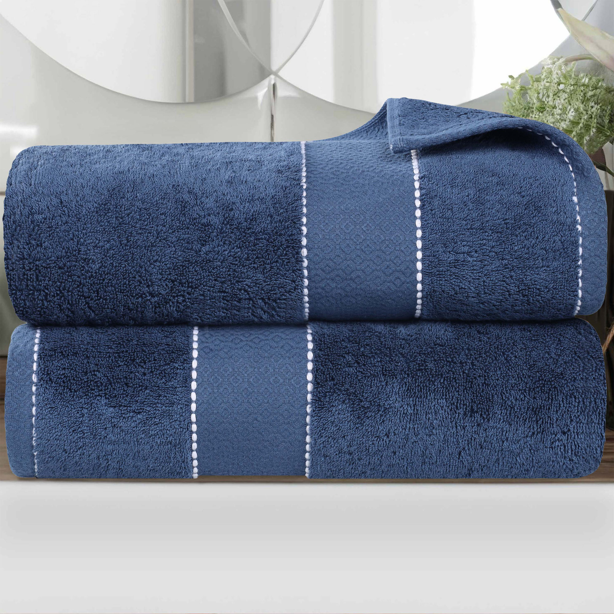 Abrianna Egyptian Giza Cotton Bath Sheet, Navy Blue