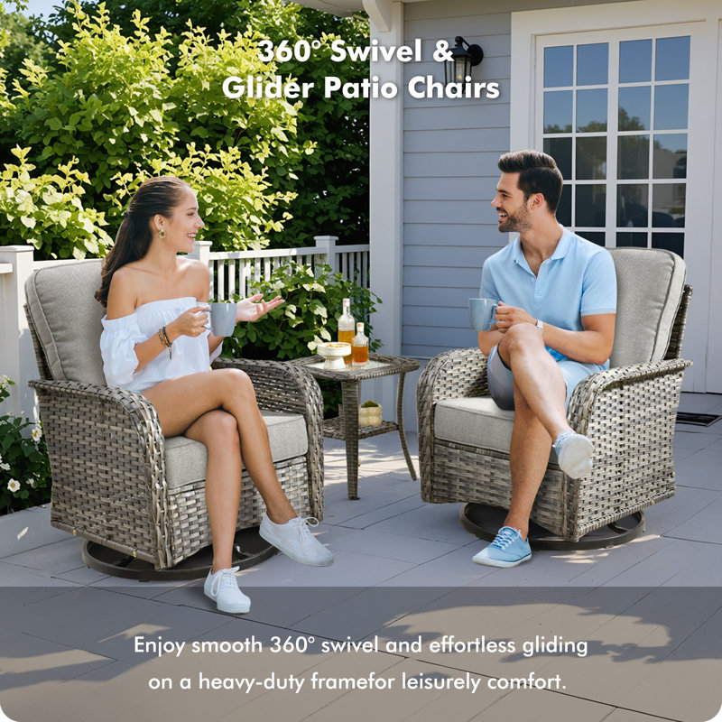Ensemble de conversation d'extérieur 7 personnes avec chaises berçantes et pivotantes Jordanlee, Gris foncé