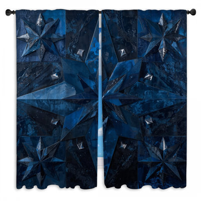 Blue Geometric Star Window Curtains Star Sheer & Room Darkening - 2 Panels