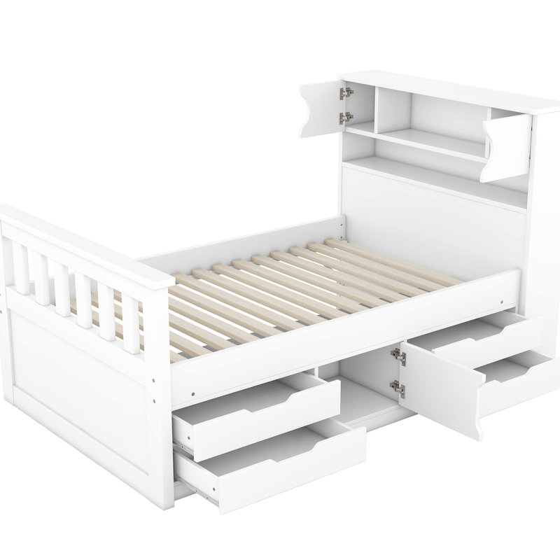 Lit simple blanc avec espace de rangement supplémentaire, rangement fonctionnel à 4 tiroirs, apparence, Blanc