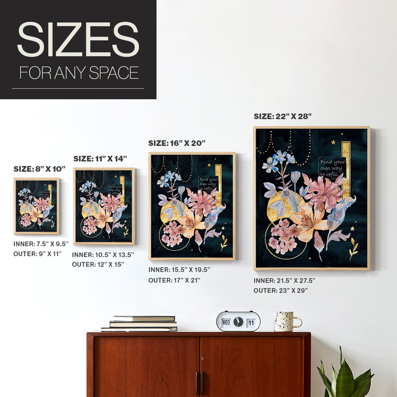 Moonlight Flowers II, reproduction encadrée - bois massif, Naturel, H 21 po x l 17 po