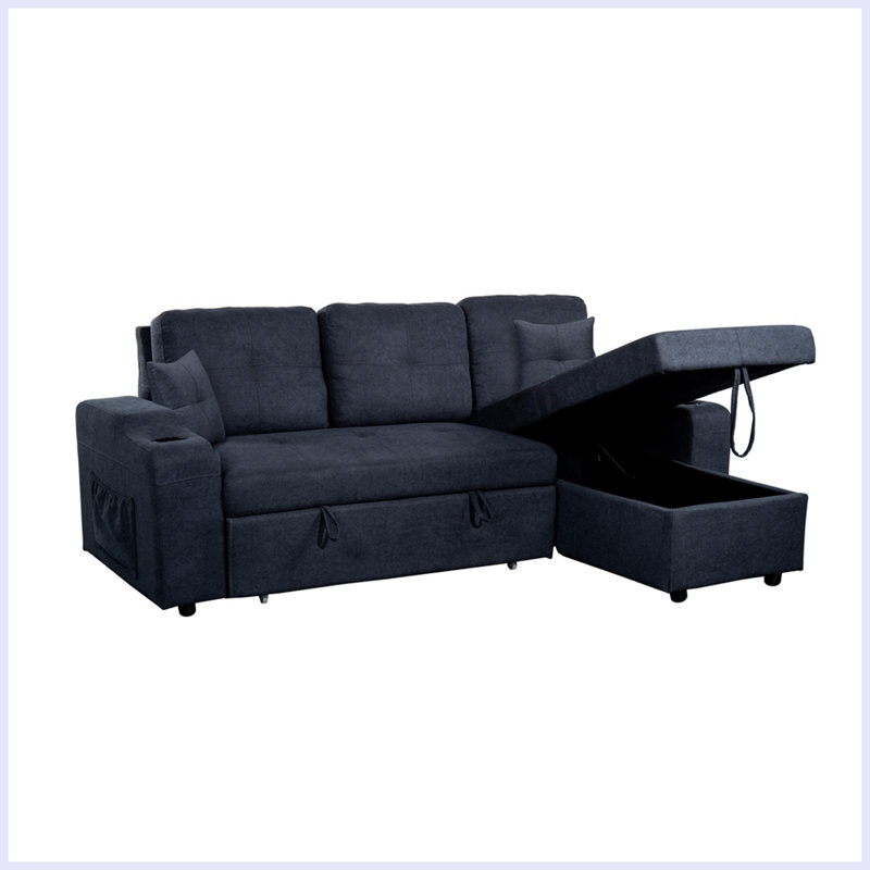 Upholstered 92'' Sofa & Chaise, Dark Gray 100% Polyester