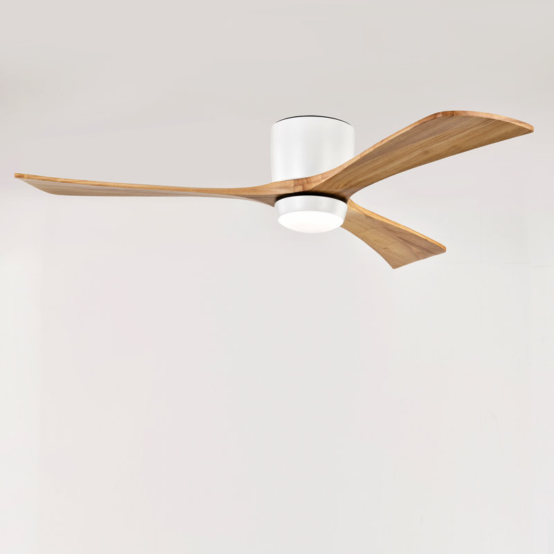 Ventilateur de plafond encastré en bois massif de 52 po avec lumière et télécommande - blanc mat + bois naturel + métal et bois + acrylique