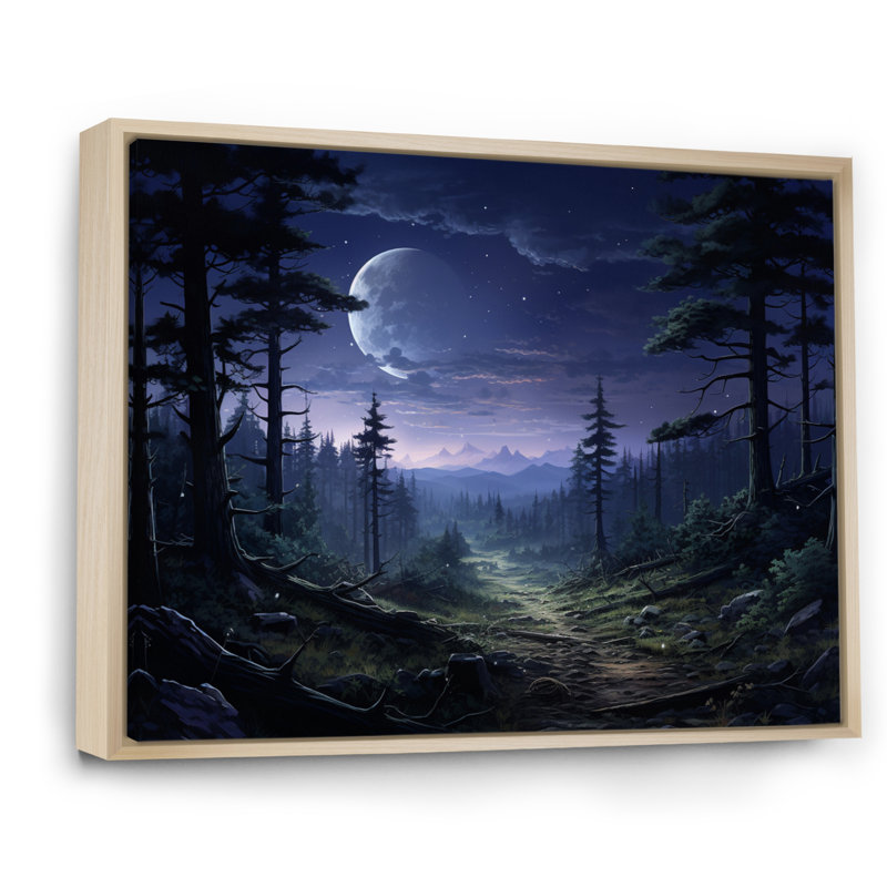 Pine Tree Moonlit Serenade II - Tree Pine Wall Decor, H 34 po x l 44 po, Cadre naturel flottant