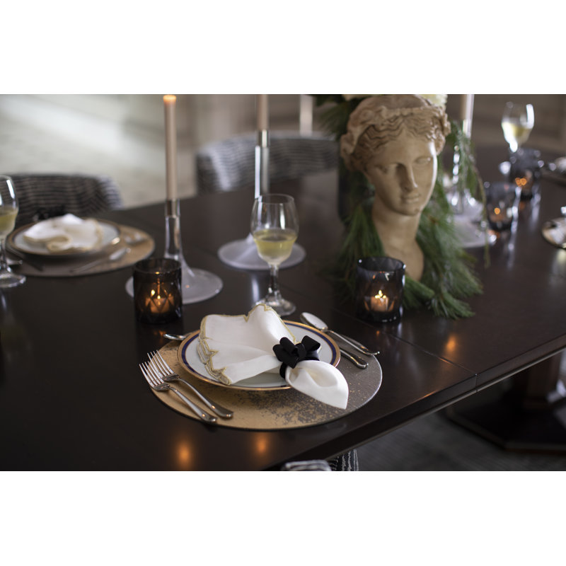 Divot Linen Napkin, White/Gold