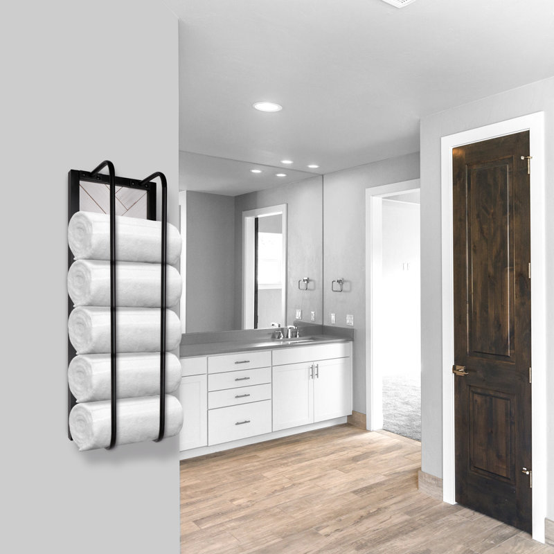 Black and White Shiplap Wall Mounted Wood Towel Rack