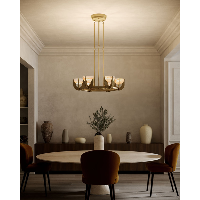Colette LED Chandelier, Vintage Brass, 4, 6.25" H x 22.88" W x 22.88" D