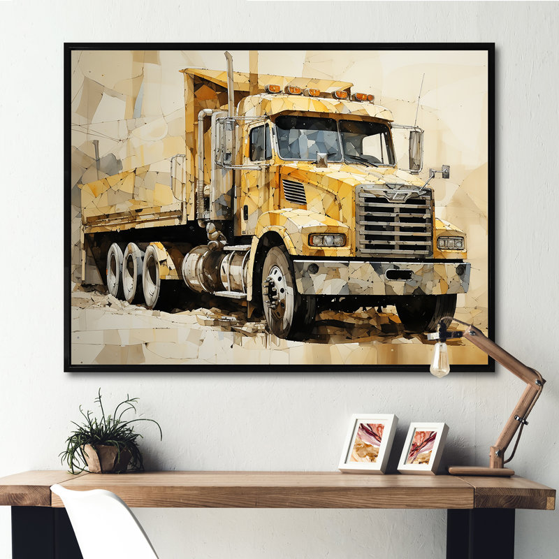 «Beige Semi Truck Collage», reproduction sur toile, Cadre flottant noir, H 34 po x l 44 po x P 1,5 po