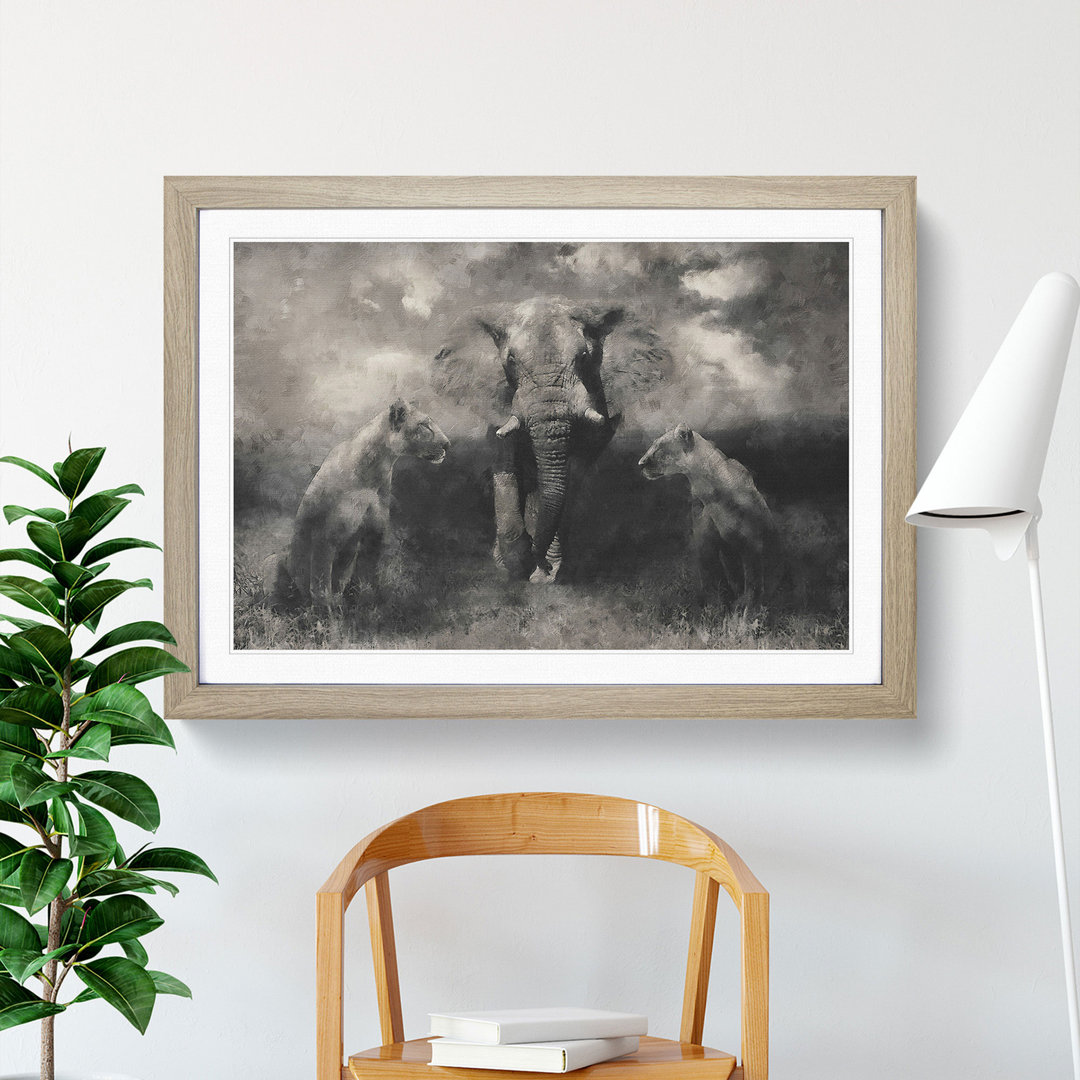 Elephant with Lions - Picture Frame Graphic Art