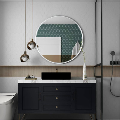 Miroir mural rond 32 pouces noir pour les intérieurs de salle de bain modernes - Verre de 4 mm de hauteur, alliage d'aluminium rouille, grand verre encadré facile à installer et protection incassable