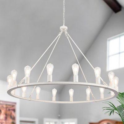 16 - Light 31 inch Dimmable Vintage Wagon Wheel Chandelier for Living Room, Foyer, Entryway