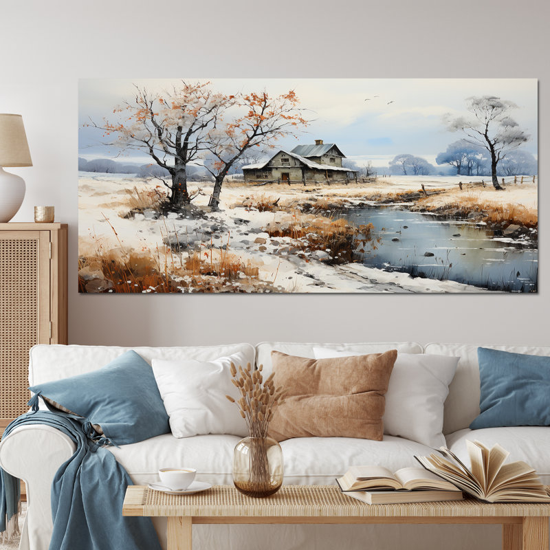 «Countryside Snowy Minimalisme Winter VII», reproduction sur toile, Toile tendue, H 28 po x l 60 po x P 1,5 po