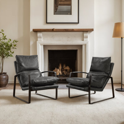Mid Century Accent Genuine Leahter Lounge Chair