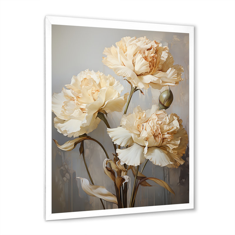 Minimalisme œillets et bourgeon I - reproduction sur toile, Cadre simple blanc, H 40 po x l 30 po x P 1,5 po