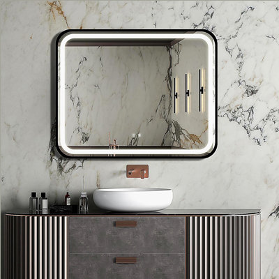 40X32 inch Bathroom Led Classy Vanity Mirror with High Lumen, metal frame,Dimmable Touch,Wall Switch Control, Anti-Fog ,CRI 95 Adjustable 3000K-4500K-6000K ,IP54 Waterproof Energy savin
