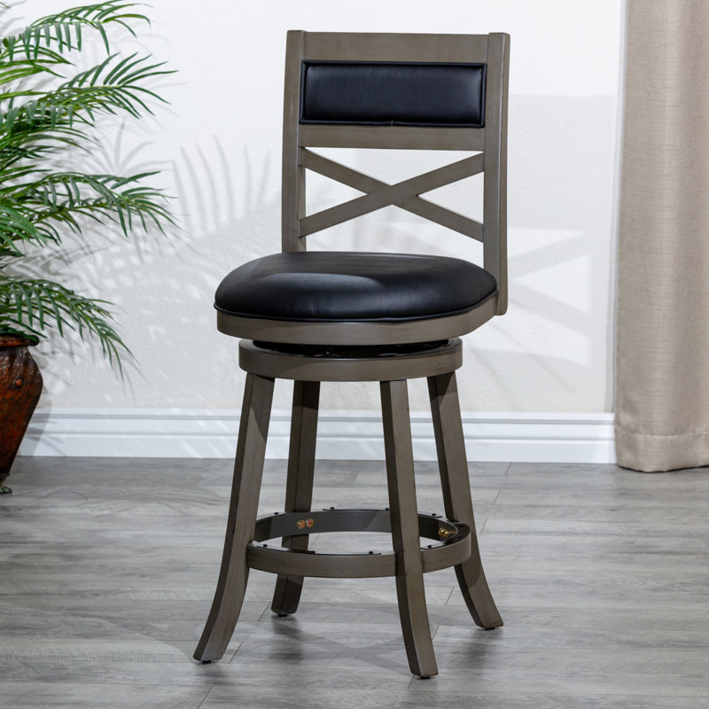 Tabouret de bar et de comptoir pivotant Crume, Tabouret de comptoir (siège d’une hauteur de 24, Cuir noir / gris incorrect
