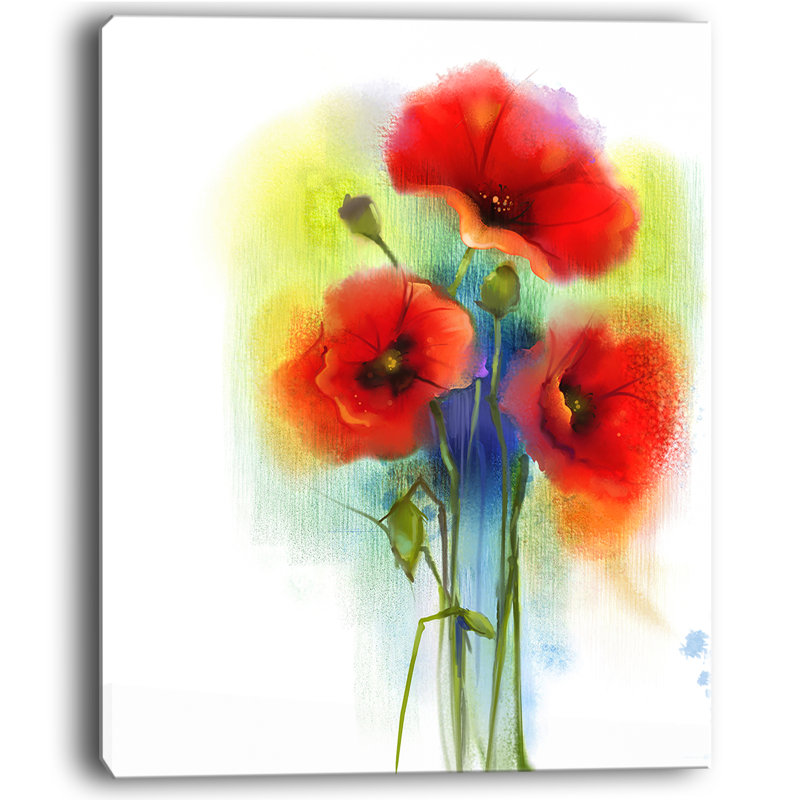 Ensemble de fleurs de couleur rouge vif, reproduction de grande fleur paiting sur toile tendue, H 20 po x l 12 po x P 1po