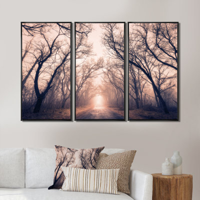 «Road Through Mystical Dark Forest», ensemble d'art mural sur toile encadré paysage