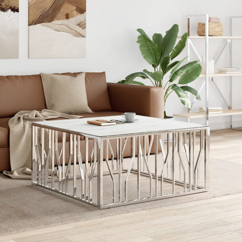 Tulsita Frame Coffee Table, Silver, 50cm H x 100cm W x 100cm D, White