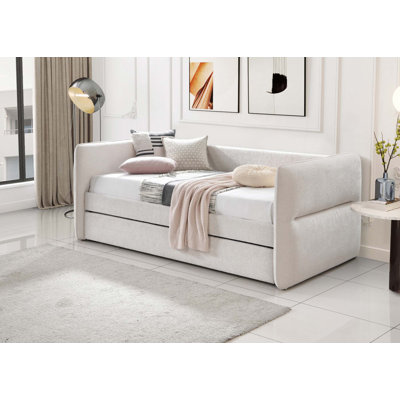 Luxurious 1pc Modern Daybed Pull Out Trundle Button Tufted Nailhead Trim Bedroom Living Room Furniture Oatmeal Finish