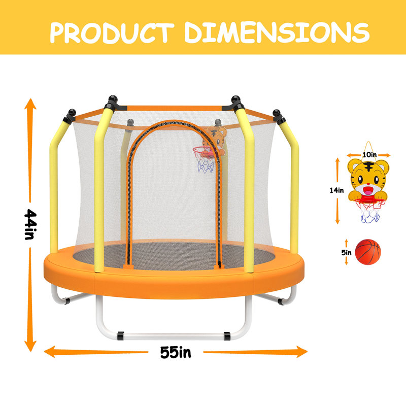 Trampoline pour tout-petits trampoline pour enfants intérieur et extérieur avec panier de basketball, Jaune