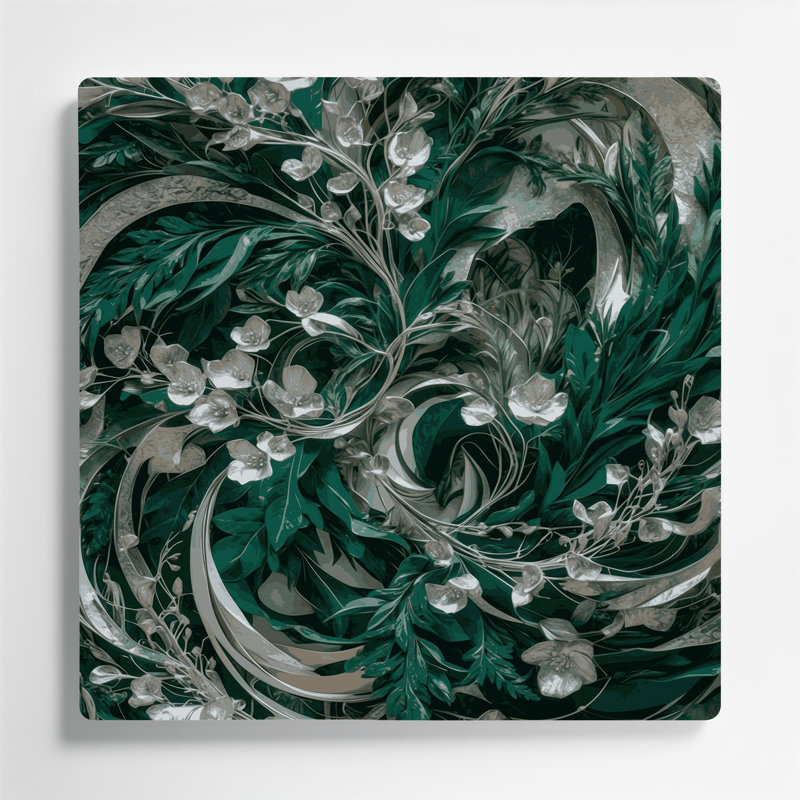 Art mural abstrait vert 67 fleurs en métal, H 32 po x l 32 po