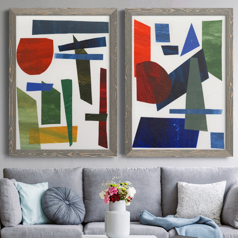 Shapes II - ensemble de 2 impressions encadrées, Toile avec cadre gris, H 24 po x l 36 po x P 1,5 po