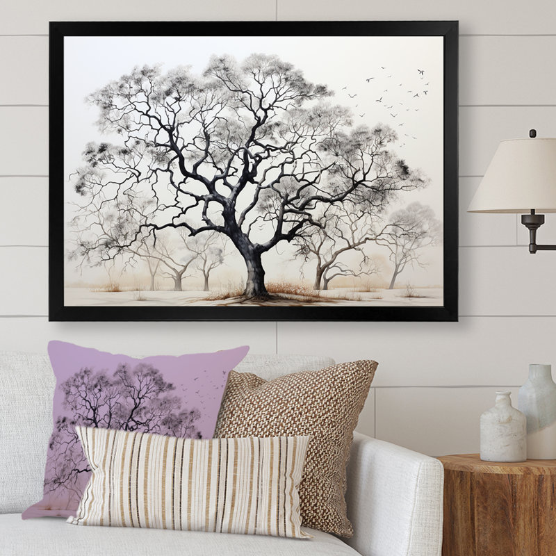 Minimalisme, arbres en chêne noir et blanc III sur toile, Cadre photo noir simple, H 12 po x l 20 po x P 1 po