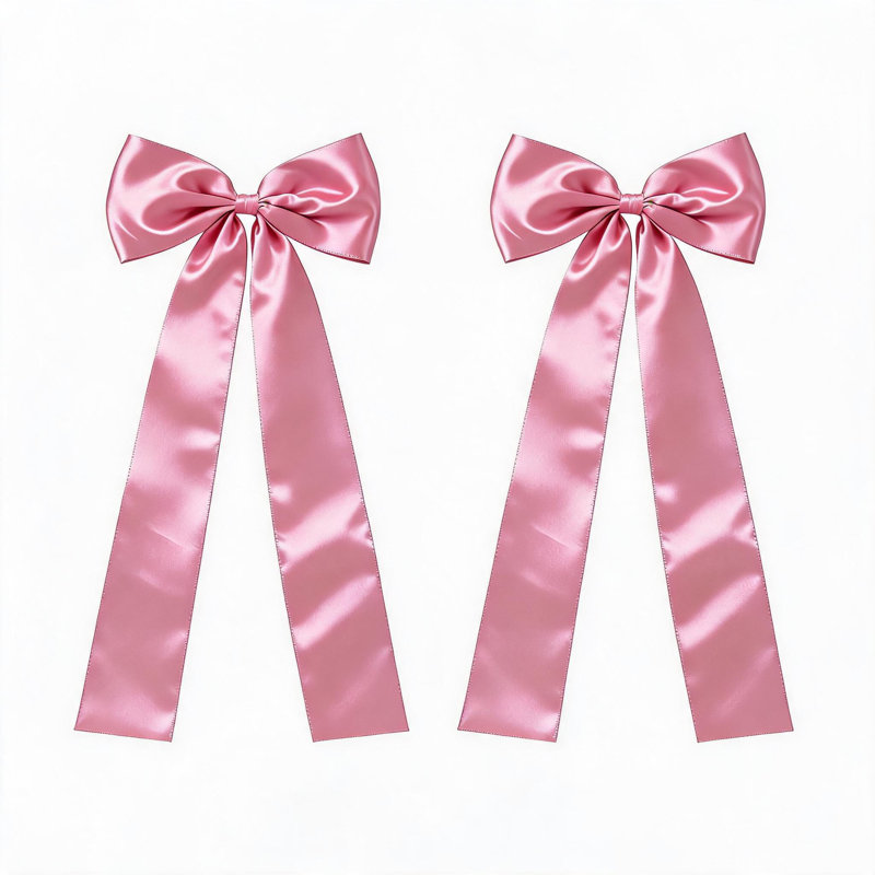 Grand ensemble de 2 nœuds d'arbre de Noël en satin rose