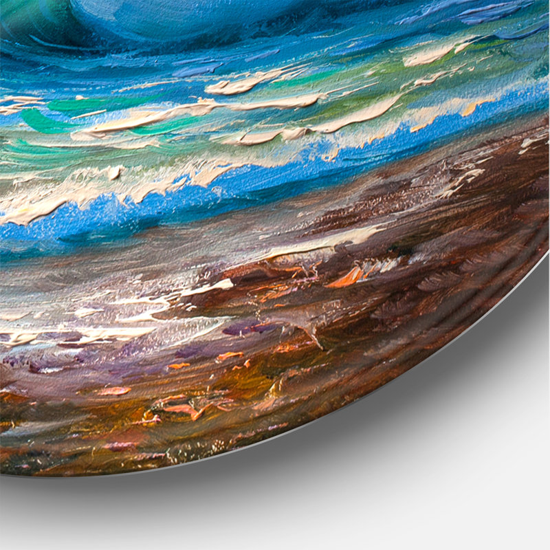 «Blue Waves Breaking At The Beach IV» - art mural nautique et côtier en métal, H 11 po x l 11 po x p 1 po