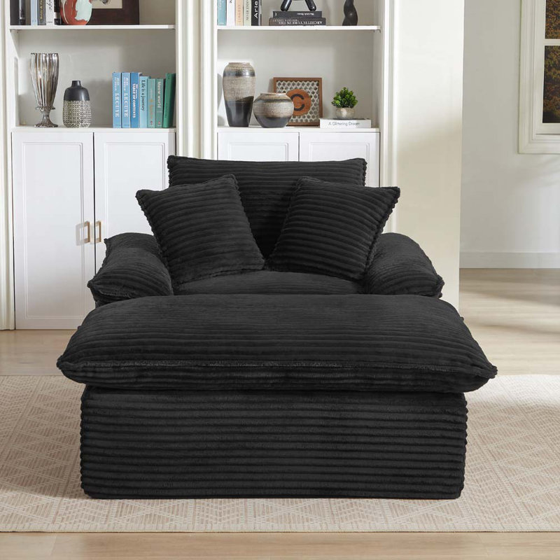 Méridienne avec repose-pieds, coussin lombaire, Noir