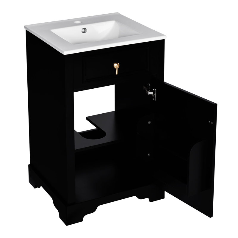 Bathroom Vanity With Ceramic Sink, Noir, noir, noir, noir, Doré