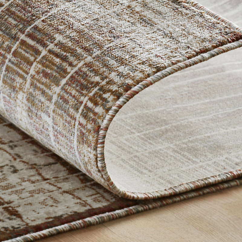 Strato Abstract Earthbound Mist Area Rug, Rectangle 5'1" x 7'6", Brown/Gray/Cream