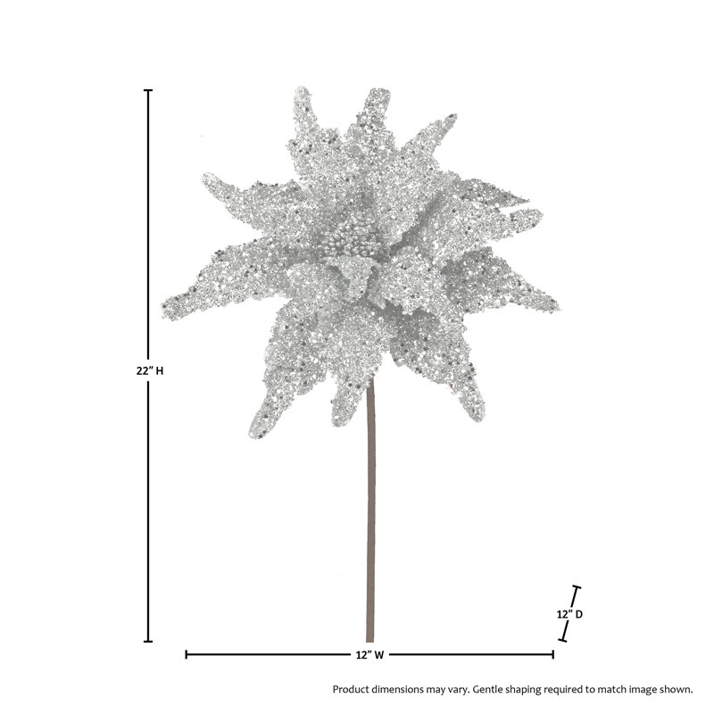 Tige de poinsettia à paillettes 22 "22", Argent argent