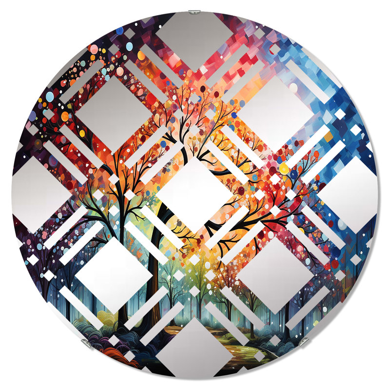 Multicolore Graffiti Oak Sunrise - Miroir décoratif à carreaux | Rond, 23,6 po x 23,6 po