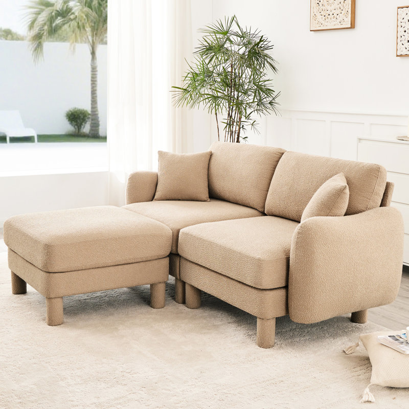Moderne, 2 places, café, canapé modulaire Boucle, pieds cylindriques, construction, coussins décoratifs, 2 coussins amovibles et rembourrés en mousse dense pour les soirées cinéma
