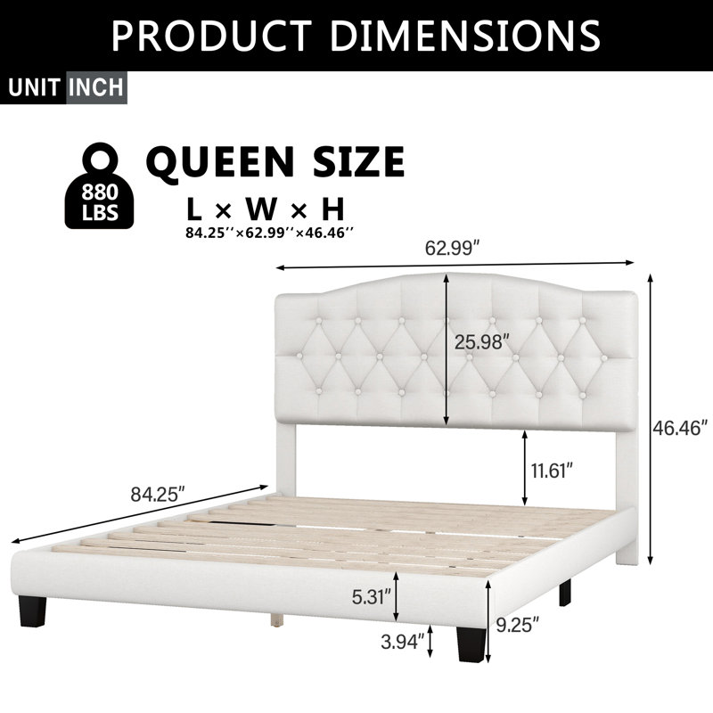 Lit plateforme tapissier Diamond, Grand lit