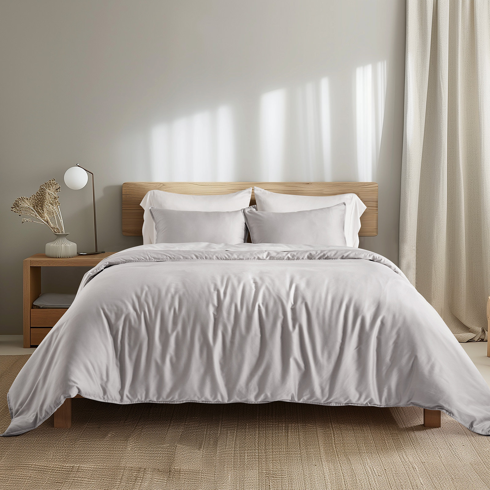 Cotton Tencel Duvet Cover Set, Queen Duvet Cover + 2 Queen Shams, Frost Gray