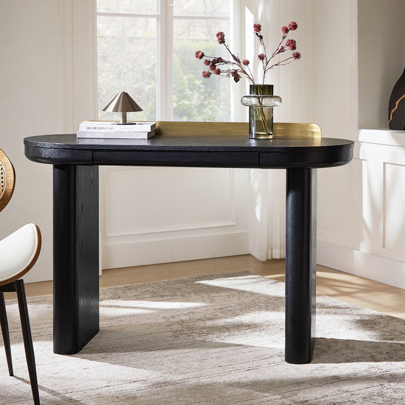 Modern 47.75"W Oval Console Table with Brass Gallery Rail and Storage Drawer