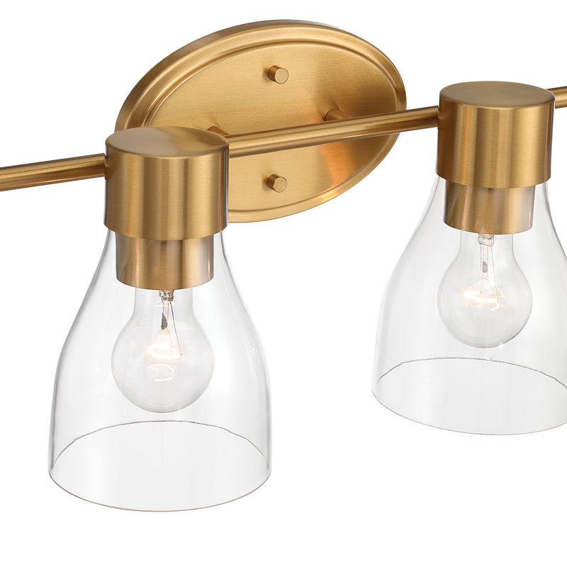 Éclairage pour salle de bain 3 lumières en laiton brossé avec abat-jour en verre transparent Jessa, Laiton brossé, 6