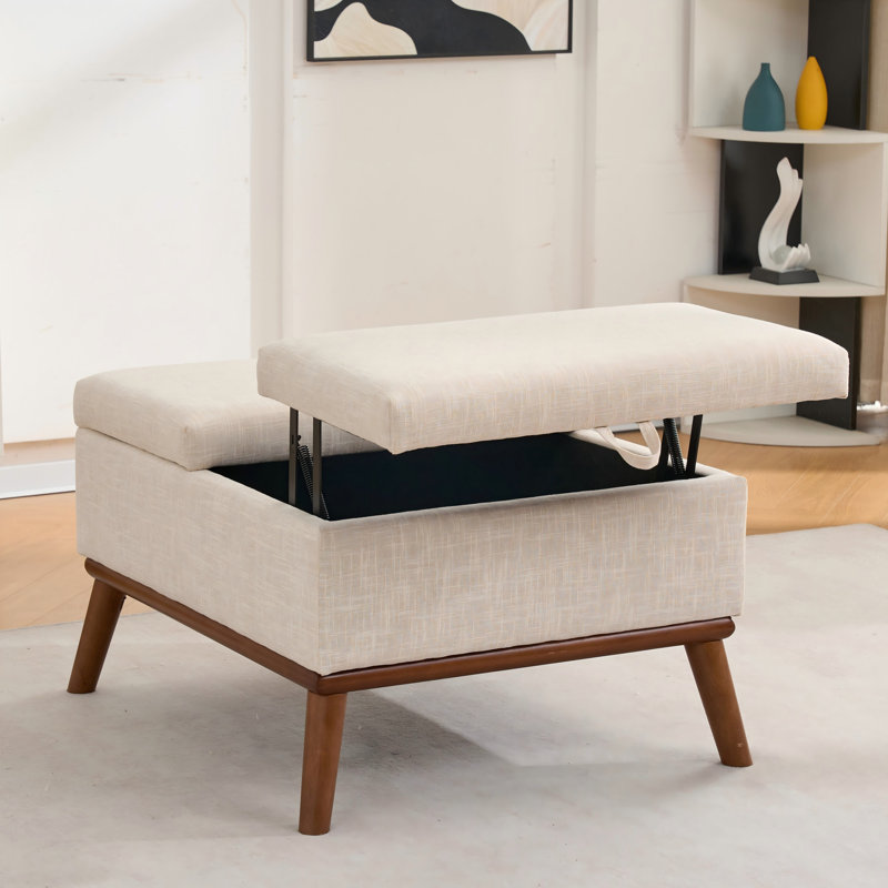Grand repose-pieds avec rangement, Beige / Walnut