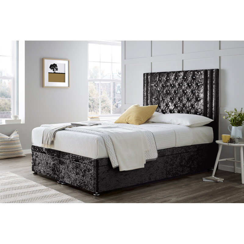 Divan Bed with 54" Floorstanding Headboard, Black, Small Double (4')